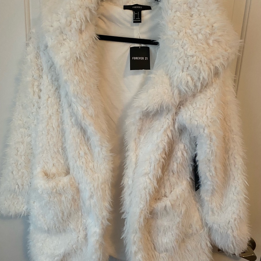 Forever 21 White Teddy Jacket Plush Faux Fur